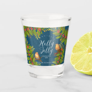 Rotkehlchen-Vögel Stechpalmen-Beeren-Geschäft Dunk Schnapsglas