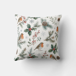 Rotkehlchen Weihnachten Winter Stechpalme Zapfen B Kissen