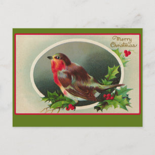 Rotkehlchen-Weihnachtskarte im Vintage-Stil Feiertagspostkarte