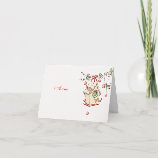 Rotkehlchen-Weihnachtskarte Tischdekoration Karte (Vorderseite)