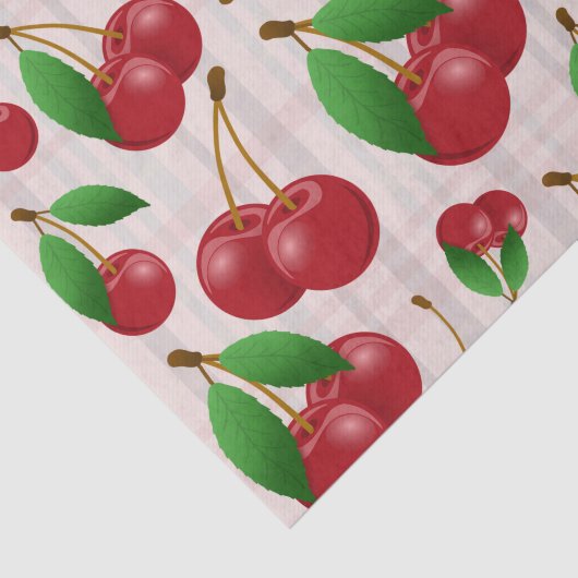 Rotkirschen auf pastellfarbenen kariert seidenpapier (Ausschnitt)