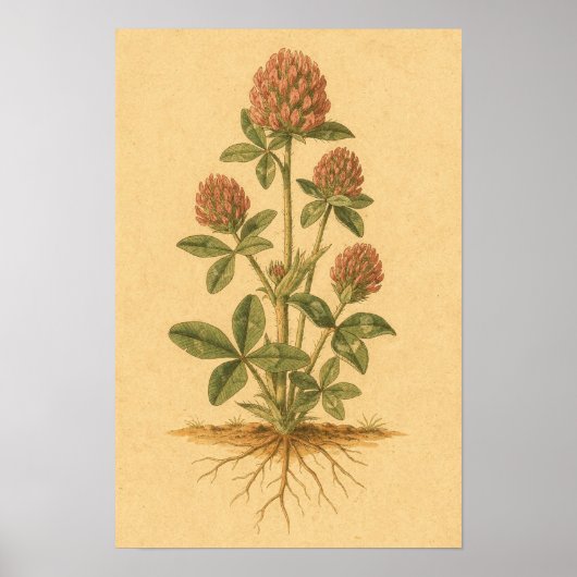 Rotklee-Botanik-Studie – 12 x 18 Poster (Vorne)