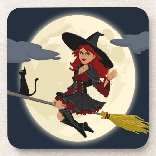 ROTKOPF HEXE ZU HALLOWEEN UNTERSETZER (Vorderseite)
