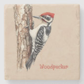 Rotkopf-Specht-Vogel Steinuntersetzer (Vorderseite)