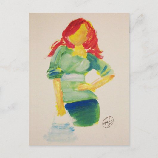 Rotkopffrau mit einer Handtasche Postkarte (Vorderseite)