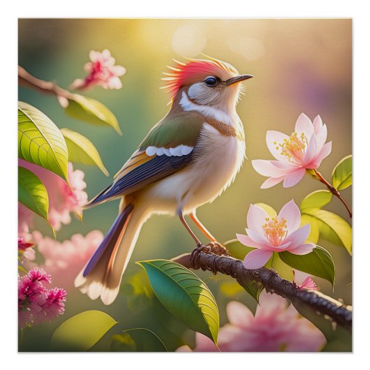 Rotköpfiger Buffbrüstiger Laubsänger Fantasy-Vogel Poster (Vorderseite)
