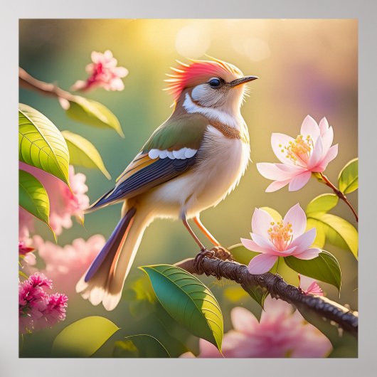 Rotköpfiger Buffbrüstiger Laubsänger Fantasy-Vogel Poster (Vorne)