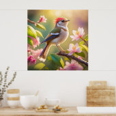 Rotköpfiger Buffbrüstiger Laubsänger Fantasy-Vogel Poster (Küche)