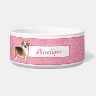 Rotköpfiger Tri Pembroke Welsh Corgi Herzen & Name Napf