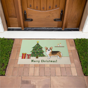 Rotköpfiger Tri Pembroke Welsh Corgi Weihnachtsbau Fußmatte