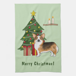 Rotköpfiger Tri Pembroke Welsh Corgi Weihnachtsbau Geschirrtuch