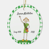 Rotkopfjunges Girl Scouting Grüne Diamantform Keramik Ornament (Links)