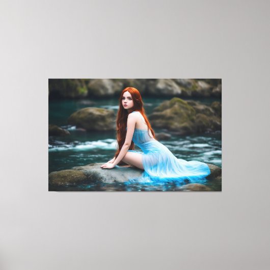 Rotkopfkleid aus blauem Naturwasserstein Leinwanddruck (Vorderseite)