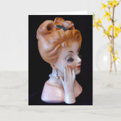 Rotkopflady Head Vase Pink Rose in der Haare Puppe Karte (Gelbe Blume)