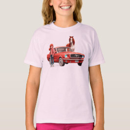 Rotkopfmädchen mit Mustang Car Horse T-Shirt