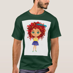 Rotkopfmädchen stehend mit Haarbürste T-Shirt