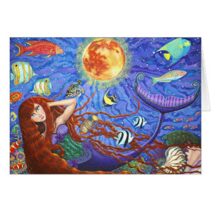 Rotkopfmaid in Corset mit Mond und Fisch