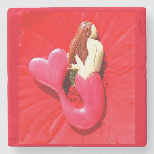 RotkopfseelenMeerjungfrau Steinuntersetzer (Vorderseite)