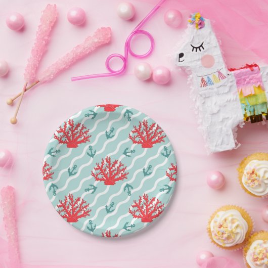 Rotkorallenmuster Pappteller (Party)