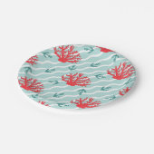 Rotkorallenmuster Pappteller (Schrägansicht)