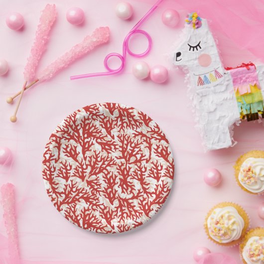 Rotkorallenmuster Pappteller (Party)