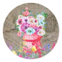 Rotkorb, Aquarellfarben, Blume, Vintage Zeitung