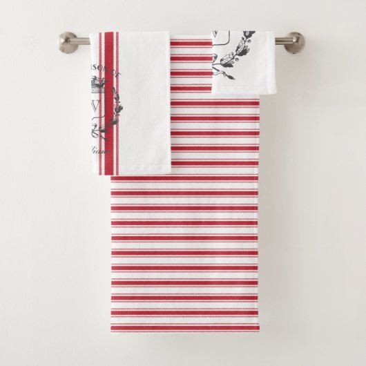 Rotkörniger Sack Streifen Vintages Familienwappen Badhandtuch Set (Insitu)
