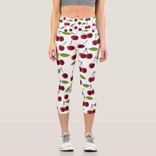 Rotkrebse, Kirschmuster, Blätter, Obst Capri Leggings (Vorderseite)
