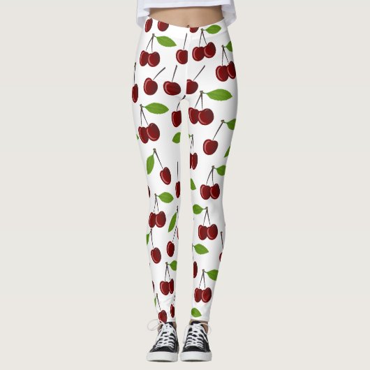 Rotkrebse, Kirschmuster, Blätter, Obst Leggings (Vorderseite)