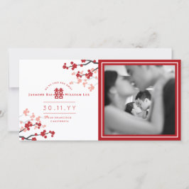 Rotkrebserblüten Doppelglückliches Foto Hochzeit Ankündigung