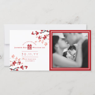 Rotkrebserblüten Doppelglückliches Foto Hochzeit Ankündigung