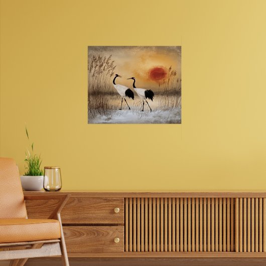 Rotkronenkraniche, Aquarell-Kunstwerk, Poster (Wohnzimmer 2)