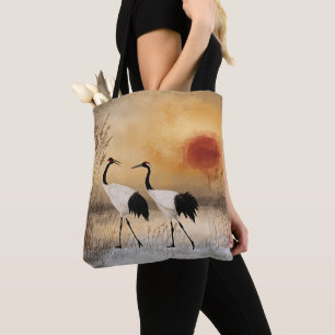 Rotkronenkraniche, Aquarell-Kunstwerk, Tasche