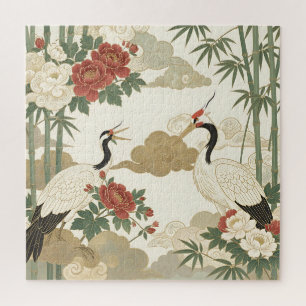 Rotkronkranich Pfingstrose Bambus Asiatisch  Puzzle