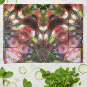 Rotlachsstern Kaleidoskop im Acrylstil Geschirrtuch