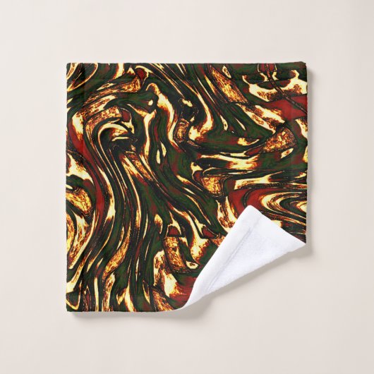 Rötlich-braune und gelbe Kurven Badhandtuch Set (Waschlappen)