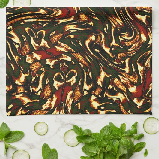 Rötlich-braune und gelbe Kurven Geschirrtuch (Gefaltet)