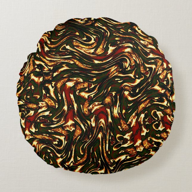 Rötlich-braune und gelbe Kurven Rundes Kissen (Vorderseite)