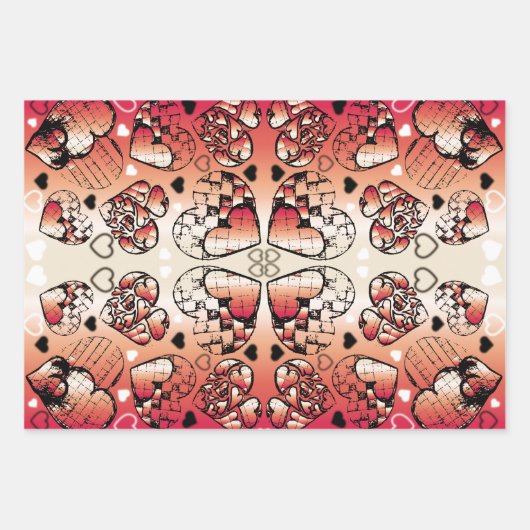 Rötlich-weiße Muster des romantischen Herzens Geschenkpapier Set (Vorderseite 3)