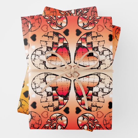 Rötlich-weiße Muster des romantischen Herzens Geschenkpapier Set (Beispiel)