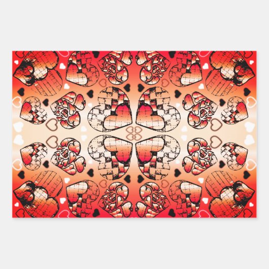 Rötlich-weiße Muster des romantischen Herzens Geschenkpapier Set (Vorderseite)