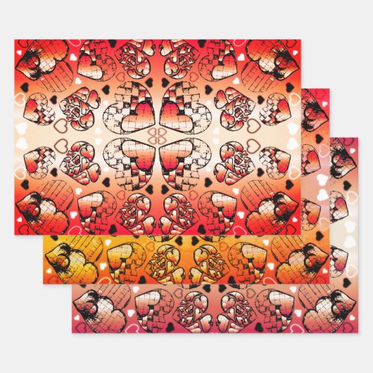 Rötlich-weiße Muster des romantischen Herzens Geschenkpapier Set (Set)