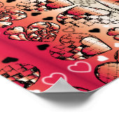 Rötlich-weiße Muster des romantischen Herzens Poster (Ecke)