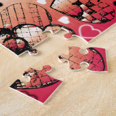 Rötlich-weiße Muster des romantischen Herzens Puzzle (Seite)