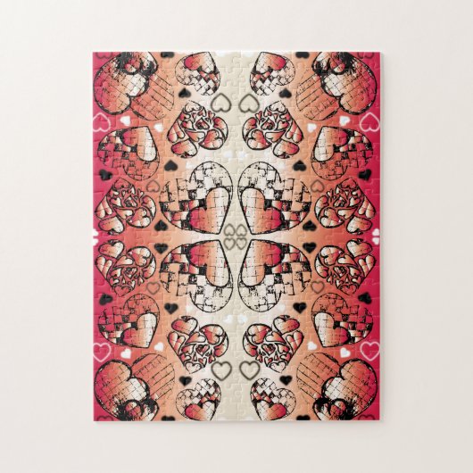 Rötlich-weiße Muster des romantischen Herzens Puzzle (Vertikal)