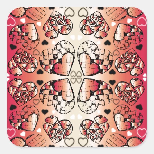 Rötlich-weiße Muster des romantischen Herzens Quadratischer Aufkleber (Vorderseite)