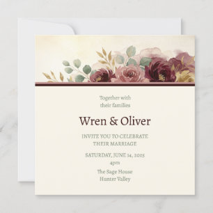 Rötliche Burgunder Florale Hochzeit Einladung