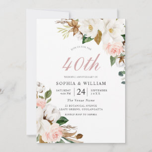 Rötliche & Weiße Blumen 40. Hochzeitstag Einladung