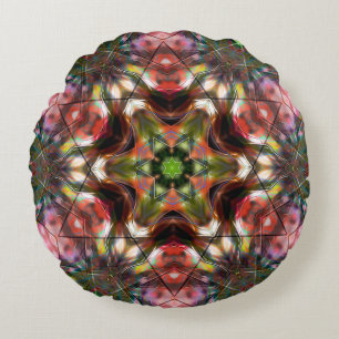 Rötlicher Lachsstern-Kaleidoskop im Acryl-Stil Rundes Kissen