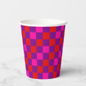 Rotlila Rosa Karomuster Design Pappbecher (Rückseite)